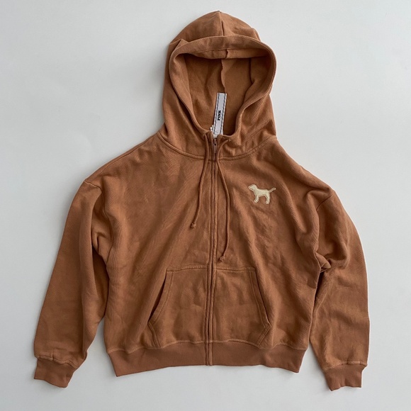 PINK Victoria's Secret Sweatshirt Hoodie Hooded Sweater Full Zip Embroidered Dog - Picture 1 of 3